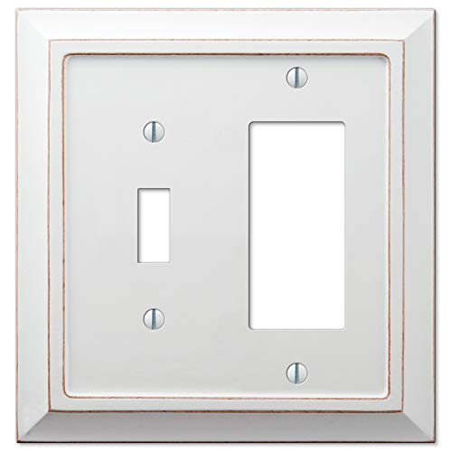 Amerelle 4040TRDW Savannah Wallplate, 1 Toggle / 1 Rocker, Wood, Distressed White, 1-Pack