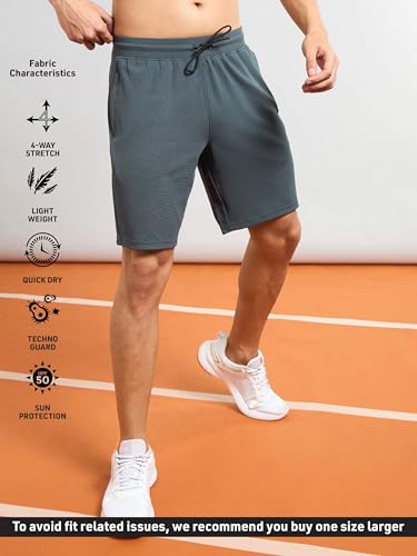 Image of TECHNOSPORT Men Solid Slim Fit Sports Shorts TS Flexi Polyester Mid Rise Drawstring Shorts Pant for Men Pockets Gym Workout Running Joggers Casual Quick Dry