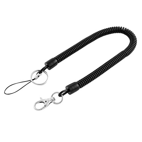 Corde porte-clé stretch bobiné de 38cm noir avec crochet homard flexible