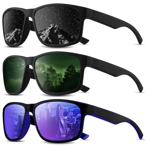 Square Polarized Sunglasses for Men and Women, Mens Sunglasses UV Protection with Lightweight Frame Sun Glasses B06-grey/Green/Dark Blue