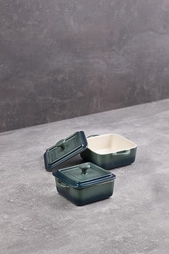 BERGNER Excalibur - 4 -Stück 2 -Mini -gekratztes Set mit grünen Set -Griffen - Enthält 2 Tapas - Koffer - geeignet für Geschirrspüler und Ofen