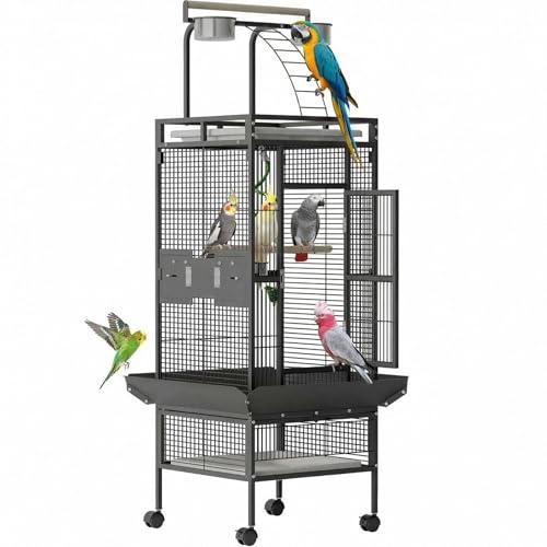 Large Bird Cage with Stand and Bowls