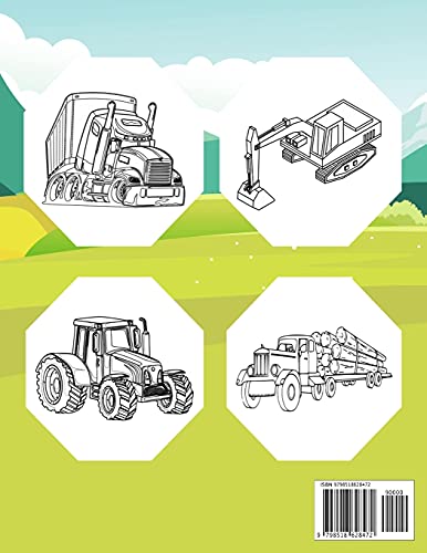 Construction Vehicles Coloring Book: 48 Easy Coloring Book Pages Construction Vehicles - Drawing Act