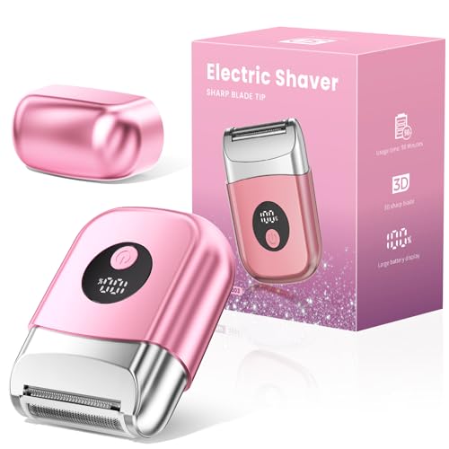Cordless Electric Razors for Women, Travel Electric Shaver with LED Display, Rechargeable Body Trimmer Shaver for Private Area, Face Underarms Bikini,Lips,arms, Legs (Pink)