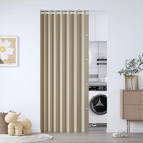 HMYI Approximate Pinch Pleated 100% Blackout Magnetic Curtain - Accordion Style Door Cover for Doorway, Closet, Hallway, Wardrobe & Room Divider - Folding Pleated Drapes, 1 Panel 60" W x 80" L, Tan by HMYI - Used condition - Image 2
