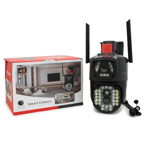 Image of FELCA 4G WiFi Security Camera, Dual Lens with LED Lights, Outdoor Wireless Surveillance Camera, Black