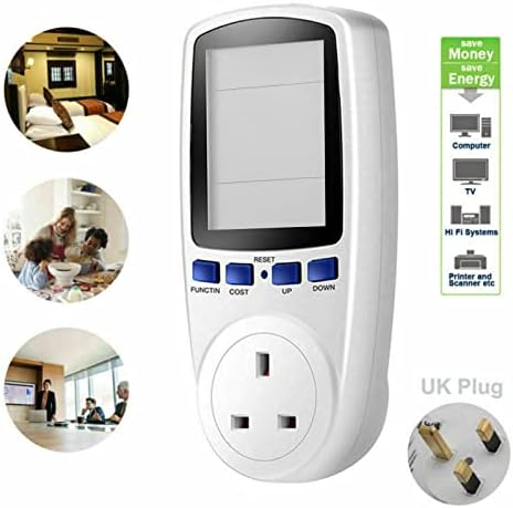 Electricity Usage Monitor, UK Plug in Electricity Power Consumption Meter, Energy Monitor Watt Kwh Analyzer with LCD Display for Home Hotel
