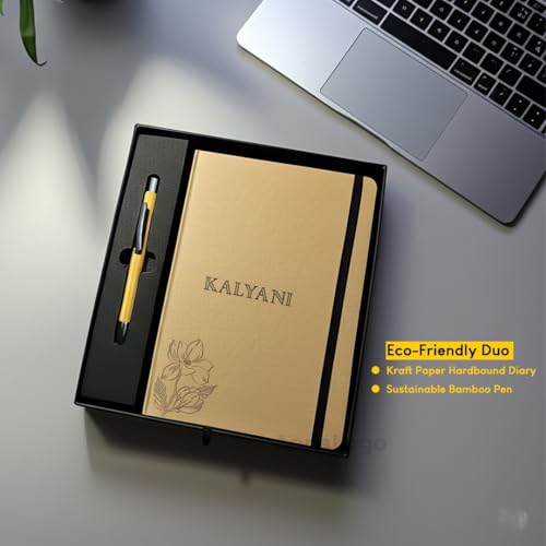 Image of Customised Diary and Pen Set with Premium Gift Box | Kraft Cover Diary and Pen | Corporate Gifts for Employees,Staff,Clients | Personalised Eco-Friendly Gift for Men, Women