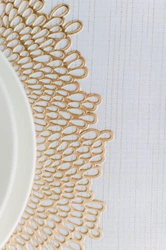Benson Mills Bloom Pressed Vinyl Placemat Set Of 4, Kitchen And Dining Table Mats, Special Occasion, Wedding, Everyday, Holiday Table Décor (15.5" Round, Set Of 4, Gold) #TOP5