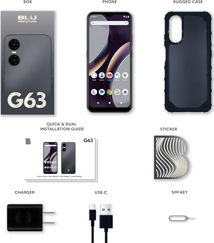 BLU G63 | 2023 | 3-Day Battery | Unlocked | 6.8” HD+ Infinity Display | 128/4GB | Dual 13MP Camera | US Version | US Warranty | (Black)