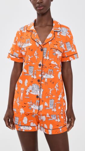 Image of Bed Head PJs Organic Cotton Short Sleeve Button Down Pajamas for Women Set | Womens Pajama Sets Matching 2 Piece PJ Shirt & Shorts with Pockets - Soft Cozy Jersey Sleepwear & Loungewear
