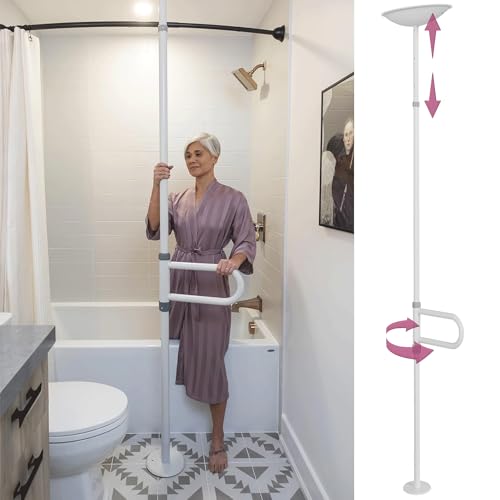 HEALTHCRAFT uPole with Pivot Bar (7-10 Feet) Transfer Pole for Seniors, Floor to Ceiling Grab Bar Tension-Mounted, Toilet Safety Grab Handle for Elderly, Bedroom Support Rail (300 Lb. Capacity)