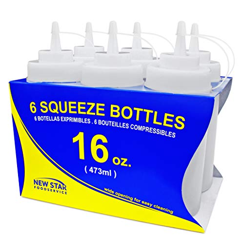 New Star Foodservice 26177 Squeeze Bottles, Plastic, Wide Mouth With Caps, 16 Oz, Clear, Pack Of 6 #TOP1