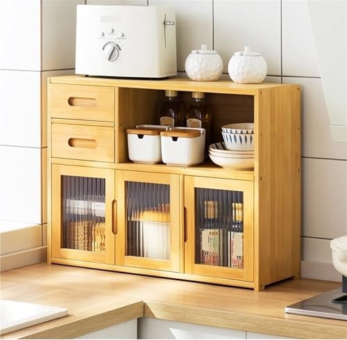 Counter Top Storage Cabinet with Drawer, Kitchen Storage Cabinet with Acrylic Door, Multifunctional Multi-Layer Spice Rack All Occasion(Natural,62x23x48cm)