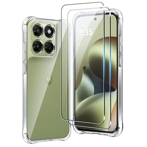 Fhyeugfy Hülle für Motorola Moto G67/G77/G87 5G mit 2 Stück Panzer Schutz Glas, Vollständiger Kameraschutz, Transparent Kratzfest Schutzhülle Dünne Weiche TPU Silikon Durchsichtige Hülle