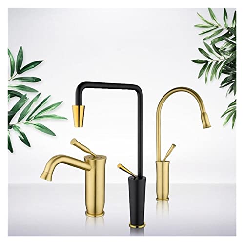 Robinet de lavabo mitigeur eau chaude et froide or et noir sur pont pour salle de bain élégante