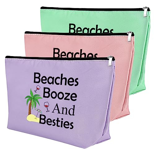 3Pcs Beach Lover Gifts Makeup Bag Beach Gifts for Women Funny Vacation Gifts Cosmetic Bag Beach Themed Gifts for Women Besties Birthday Christmas Graduation Gift for Beach Lover Travel Makeup Pouch