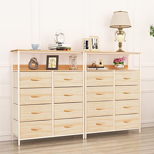 Lyncohome 8 Drawer Fabric Dresser With Shelves, Tall Dresser For Bedroom, Closet, Nursery, Chest Of Drawers With Sturdy Steel Frame, Wood Top, Removable Drawers(Nature) #TOP3