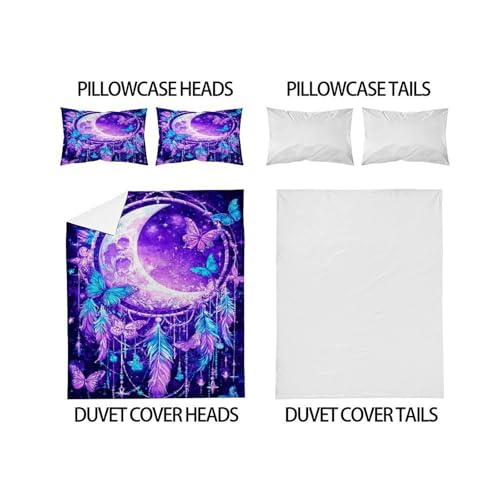 Parure de couette moon papillon en microfibre 200x200 cm avec 2 taies d'oreiller