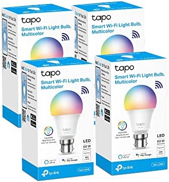 TP-Link Tapo Smart Bulb, Smart Wi-Fi LED Light, B22, 8.7W, Energy saving, Works with Amazon Alexa and Google Home, Colour-Changeable, No Hub Required Tapo L530B (4-Pack) [Energy Class F]