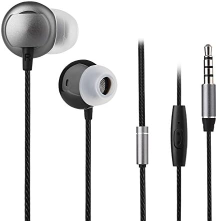 COSPOR Wired Headphones Stereo Earphones in-Ear Earbuds Control Crystal Sound with Mic (Grey)