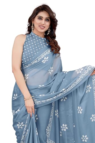 Image of MIRCHI FASHION Saree for Woman Chiffon Batik Printed | Lightweight Daily Wear Women's Office Sari with Blouse Piece (Available in 40 Colours)