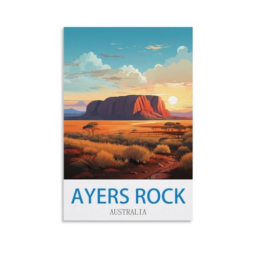 Ndoud Ayers Rock Australia Vintage Travel Poster 16x24inch(40x60cm) Wall Art Picture Print Canvas Painting for Living Room Home Decor