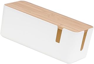 POPETPOP ケーブル収納ボックス 大容量 電源ラインボックス 竹製蓋付き デスク周りのコード整理に