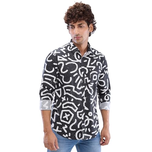 Image of Spykar Men's Slim Fit N /A Full Sleeve Printed Casual Shirts
