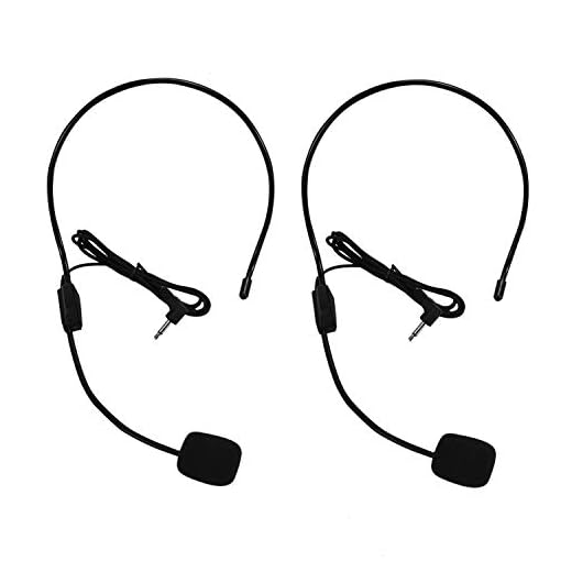 Set of 2 Headset Microphone, Flexible Wired Boom for Voice Amplifier,Teachers, Speakers, Coaches, Presentations, Seniors and More, Black