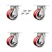 Kingpinless Polyurethane on Cast Iron Swivel Top Plate Caster Set of 4 w/4" x 2" Red Wheels - Includes 4 Swivel w/Bolt on Swivel Locks - 2800 lbs Total Capacity - Service Caster Brand