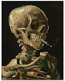 Skeleton Smoking Weed by Vincent Van Gogh 11x14 Unframed Print – Macabre Yet Humorous Gothic Art, Morbidly Rebellious Post-Impressionist Expressionist Decor, Creepy Halloween Dark Humor Aesthetic