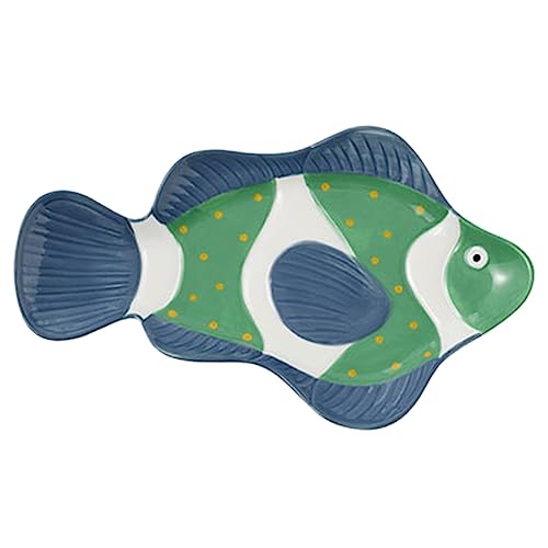 SOLUSTRE Plato Cerámico Con Forma De Pez Bandeja Para Servir Aperitivos y Pescado Para Uso Doméstico y Reuniones Familiares