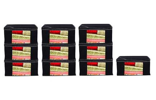 Image of AI ANKIT INTERNATIONAL Saree Cover Bag /Solid Black Saree Cover Bag /Saree Covers For Storage /Pack of 10