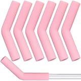HINZIC 6Pcs Silicone Straw Tips 0.4 inch Wide(10mm Outer Diameter) for Metal Straws Food Grade Reusable Rubber Straw Covers Elbow Replacement Tip for Stainless Steel Straws Pink