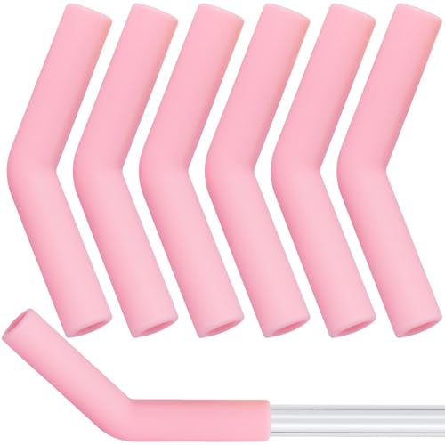 HINZIC 6Pcs Silicone Straw Tips 0.4 inch Wide(10mm Outer Diameter) for Metal Straws Food Grade Reusable Rubber Straw Covers Elbow Replacement Tip for Stainless Steel Straws Pink