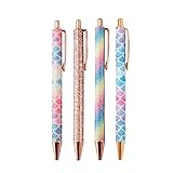 GSHLLO Glitzer-Kugelschreiber aus Metall, einziehbar, schwarze Tinte, mittlere Spitze, hübsche Journaling-Stifte für Zuhause, Büro, 4 Stück