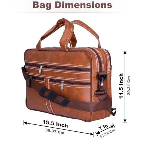 Image of Vegan Leather Laptop Messenger Bag for Men & Women, 15.6 Inch Office Shoulder Bag with 6 Pockets, Adjustable Strap, PU Leather Business Laptop Bag for Work, Travel & College, Rust Color