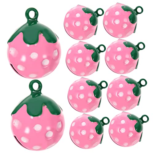 GALPADA 10pcs Strawberry Bell Pendants Jingle Bell Necklace for Pet Collar Diy Craft Charms for Dog Cat