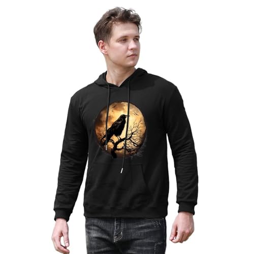 Crow And Moon Unisex Casual Hoodies Long Sleeve Lightweight Pullover Tops Loose Sweatshirt with Pocket4