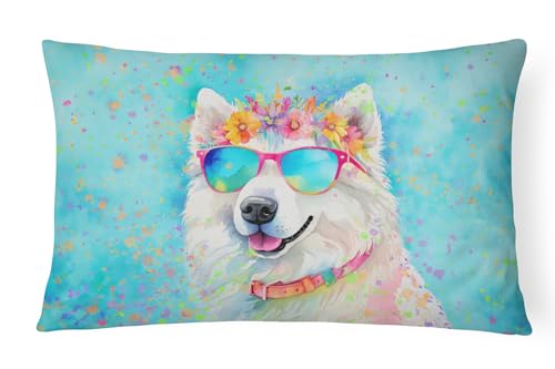 Caroline's Treasures DAC2548PW1216 Samoyed Hippie Dawg Fabric Decorative Pillow Machine Washable, Indoor Outdoor Decorative Pillow for Couch, Bed or Patio, 12HX16W