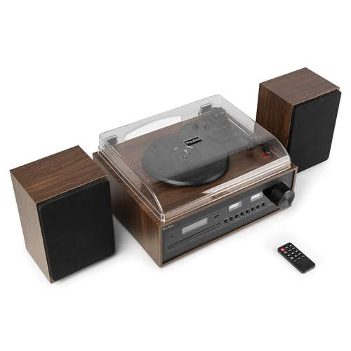 Audizio Boston - Tocadiscos Retro HiFi con Bluetooth, CD MP3, USB, Radio Dab+, Altavoces estéreo, Entrada AUX, Salida Auriculares, 3 velocidades, Mando a Distancia y vúmetros iluminados - imagen 8