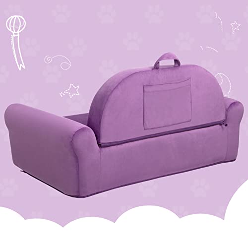 Skymove Pet Sofa Bed With Carrying Handle Side Pockets, 2-In-1 Flip Open Couch, Cat House Velvet Convertible Chair To Lounger Ultra-Soft Snuggle Foam For Indoor Kitten And Small Dog, Purple, 30 Inches #TOP5