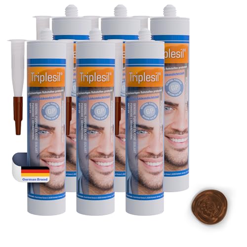 Sellador de silicona premium- 6x310 ml silicona marrón para uso sanitario y exterior- sellador impermeable-silicone sealant for outdoor and indoor-Sanitary & construction Silicone(6x brown)