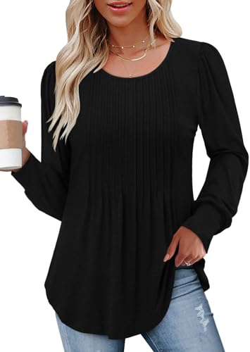 BETTE BOUTIK Long Sleeve Shirts for Women Fall Tops Dressy Blouses Crewneck Tunic Tops for Leggings S-3XL