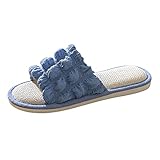 Hot Unisex Fashion Light Weight Home Slippers Flip Flops Flax Slippers Indoor Bedroom Spring Autumn Ladies Footwear Unisex Lovers Flat Shoes Women S Slide Belts (Blue, 5.5)