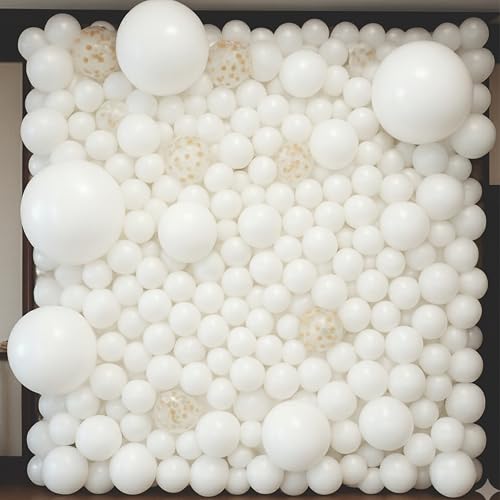 Image of White Balloon Garland Kit, 43 Pieces, Gold Confetti Balloons for Birthday, Anniversary, Wedding Decoration, Anniversary, engagement party