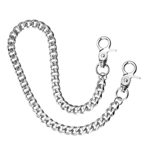 Larrel Waist Chain, Silver Pants Chain, Punk Wallet Chains, 19.68 Inch Belt Chains with Lobster Clasp, Goth Hip Hop Keyholder for Jeans, Heavy Duty Metal Keychain for Motorcyclist, Trucker and Biker