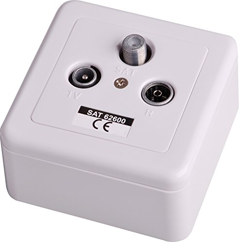 DUR-line Antennendose 3-Loch SAT | Kabelfernsehen | DVB-T | Radio | Unicable für Aufputz und Unterputz geeignet (Enddose, Stichleitungsdose, digitaltauglich)