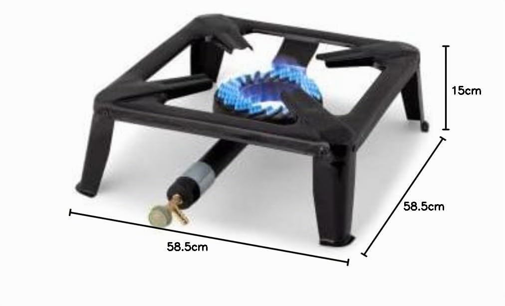 Hornillo a Gas 7000W con Quemador de Hierro Fundido 17 cm para Uso Exterior | Hornillo de Gas Butano 1 Fuego | Calentador a Gas para Camping | Fogon Butano 42,5 x 15 x 58,5 cm